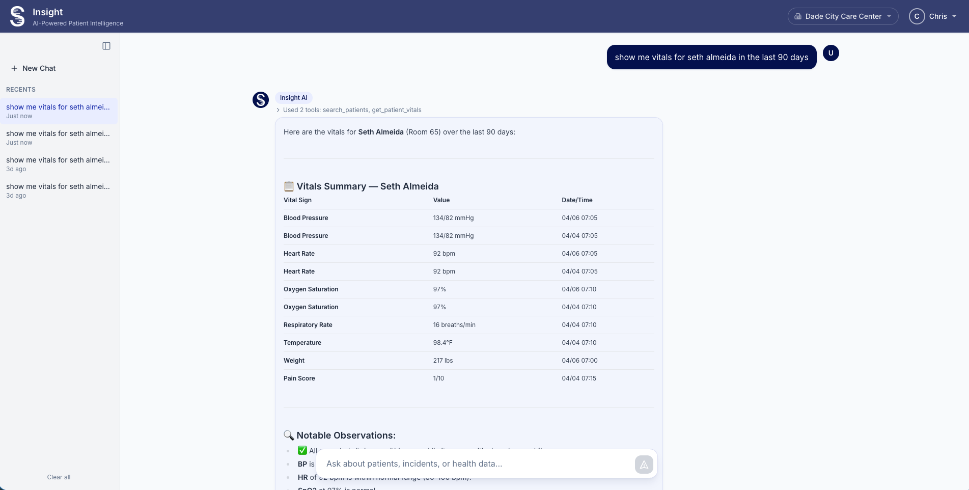 Insight — ask your facility's patient data in plain language