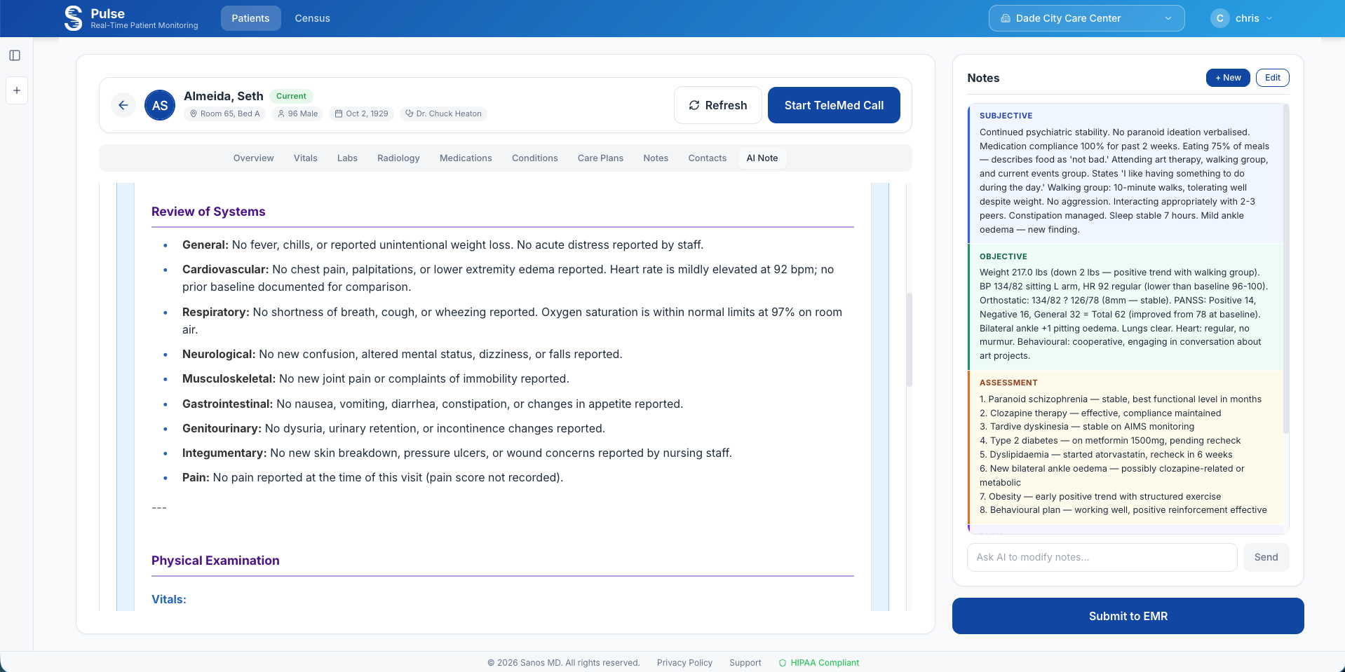 Pulse — AI clinical copilot drafting a progress note